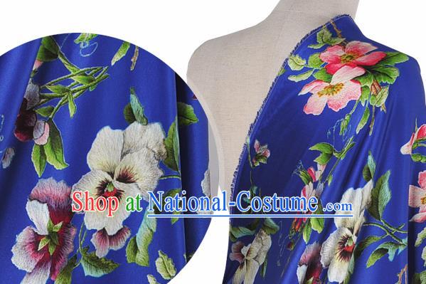 Chinese Classical Phalaenopsis Pattern Design Royalblue Silk Fabric Asian Traditional Hanfu Mulberry Silk Material