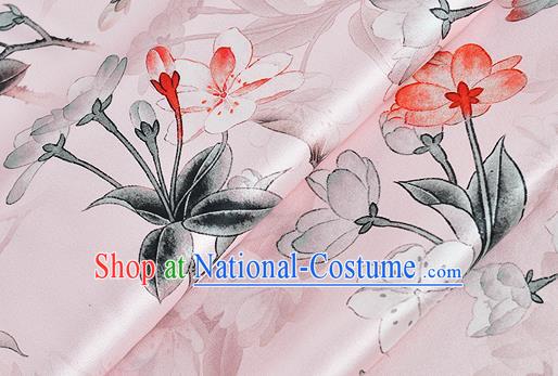 Chinese Classical Peach Blossom Pattern Design Pink Silk Fabric Asian Traditional Hanfu Mulberry Silk Material