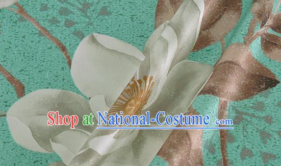 Chinese Classical Peach Blossom Pattern Design Green Silk Fabric Asian Traditional Hanfu Mulberry Silk Material