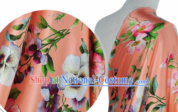 Chinese Classical Phalaenopsis Pattern Design Orange Silk Fabric Asian Traditional Hanfu Mulberry Silk Material