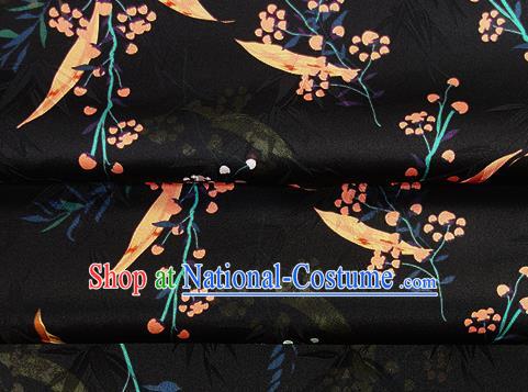 Chinese Classical Flowers Branch Pattern Design Black Silk Fabric Asian Traditional Hanfu Mulberry Silk Material