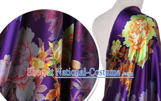 Chinese Classical Peony Flowers Pattern Design Purple Silk Fabric Asian Traditional Hanfu Mulberry Silk Material