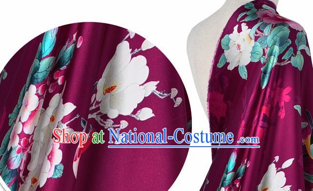 Chinese Classical Magnolia Pattern Design Purple Silk Fabric Asian Traditional Hanfu Mulberry Silk Material