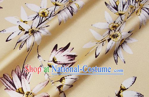 Chinese Classical Flowers Pattern Design Light Yellow Silk Fabric Asian Traditional Hanfu Mulberry Silk Material