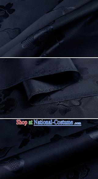 Chinese Classical Pattern Design Navy Silk Fabric Asian Traditional Hanfu Mulberry Silk Material