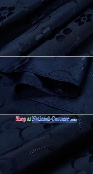 Chinese Classical Twine Plum Pattern Design Navy Silk Fabric Asian Traditional Hanfu Mulberry Silk Material