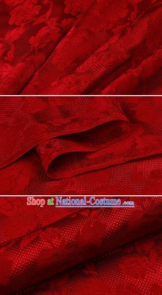 Chinese Classical Roses Pattern Design Red Silk Fabric Asian Traditional Hanfu Mulberry Silk Material