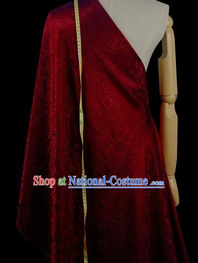 Chinese Classical Pteris Pattern Design Dark Red Silk Fabric Asian Traditional Hanfu Mulberry Silk Material