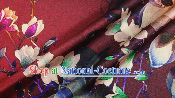 Chinese Classical Flowers Pattern Design Purplish Red Silk Fabric Asian Traditional Hanfu Mulberry Silk Material