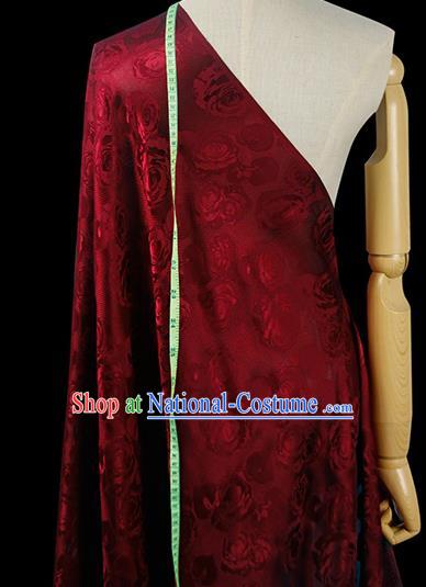 Chinese Classical Roses Pattern Design Wine Red Silk Fabric Asian Traditional Hanfu Mulberry Silk Material