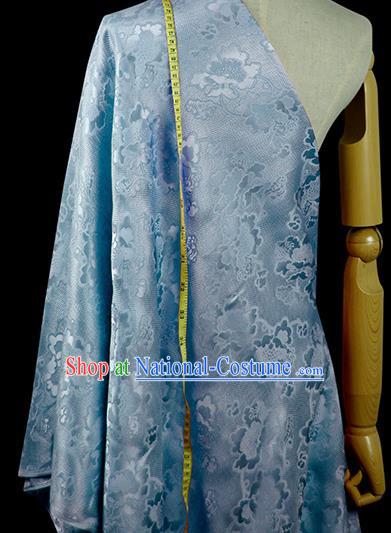 Chinese Classical Peony Pattern Design Light Blue Silk Fabric Asian Traditional Hanfu Mulberry Silk Material