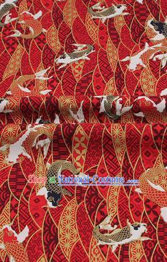 Chinese Classical Carps Pattern Design Red Brocade Fabric Asian Traditional Hanfu Satin Material