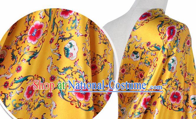 Chinese Classical Twine Flowers Pattern Design Yellow Silk Fabric Asian Traditional Hanfu Mulberry Silk Material