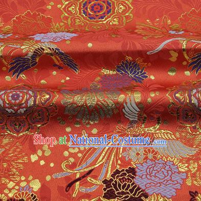 Chinese Classical Phoenix Peony Pattern Design Red Brocade Fabric Asian Traditional Hanfu Satin Material