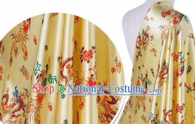 Chinese Classical Dragon Phoenix Pattern Design Yellow Silk Fabric Asian Traditional Hanfu Mulberry Silk Material