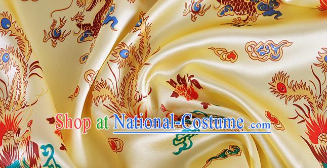 Chinese Classical Dragon Phoenix Pattern Design Yellow Silk Fabric Asian Traditional Hanfu Mulberry Silk Material