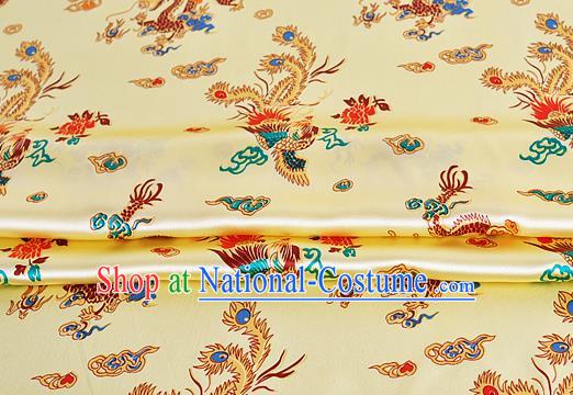 Chinese Classical Dragon Phoenix Pattern Design Yellow Silk Fabric Asian Traditional Hanfu Mulberry Silk Material