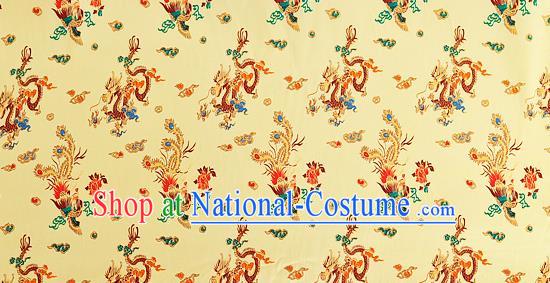 Chinese Classical Dragon Phoenix Pattern Design Yellow Silk Fabric Asian Traditional Hanfu Mulberry Silk Material