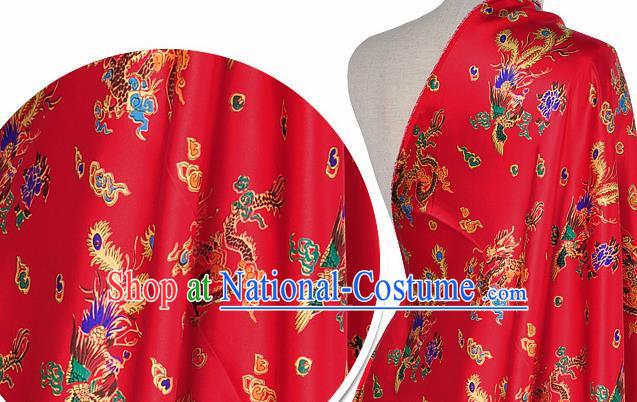 Chinese Classical Dragon Phoenix Pattern Design Red Silk Fabric Asian Traditional Hanfu Mulberry Silk Material