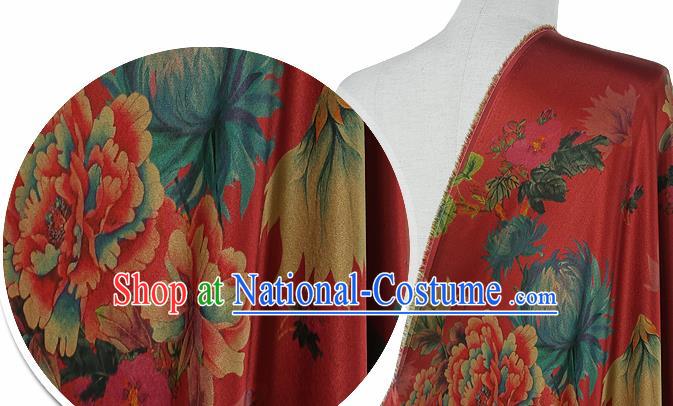 Chinese Classical Peony Chrysanthemum Pattern Design Red Silk Fabric Asian Traditional Hanfu Mulberry Silk Material