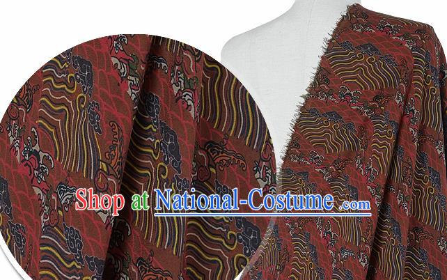 Chinese Classical Waves Pattern Design Brown Silk Fabric Asian Traditional Hanfu Mulberry Silk Material