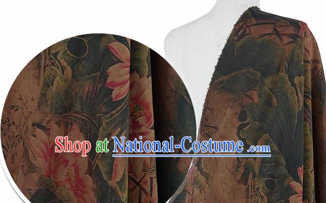 Chinese Classical Lotus Pattern Design Atrovirens Silk Fabric Asian Traditional Hanfu Mulberry Silk Material