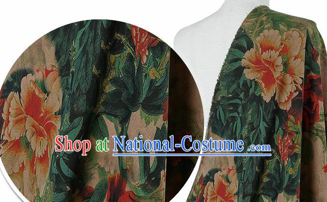 Chinese Classical Peony Pattern Design Atrovirens Silk Fabric Asian Traditional Hanfu Mulberry Silk Material