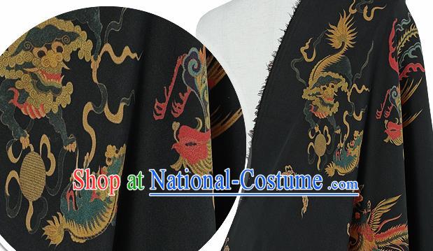 Chinese Classical Phoenix Pattern Design Black Silk Fabric Asian Traditional Hanfu Mulberry Silk Material