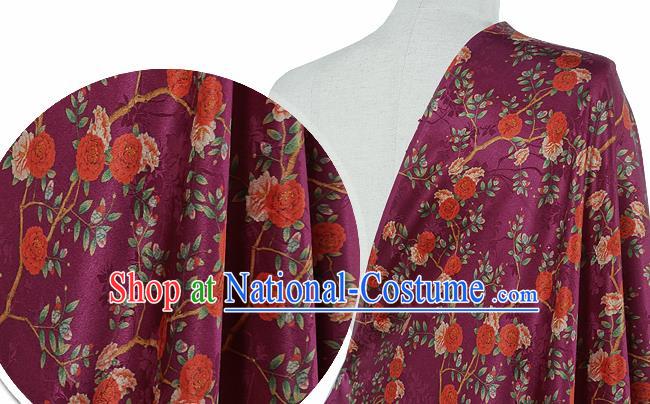 Chinese Classical Roses Pattern Design Purple Silk Fabric Asian Traditional Hanfu Mulberry Silk Material