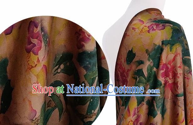 Chinese Classical Peony Pattern Design Deep Pink Silk Fabric Asian Traditional Hanfu Mulberry Silk Material