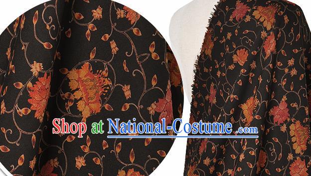 Chinese Classical Twine Lotus Pattern Design Black Silk Fabric Asian Traditional Hanfu Mulberry Silk Material