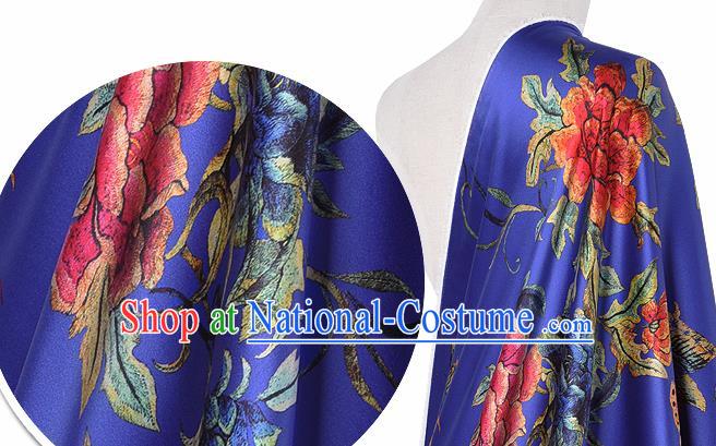 Chinese Classical Peony Butterfly Pattern Design Royalblue Silk Fabric Asian Traditional Hanfu Mulberry Silk Material