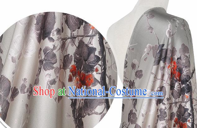 Chinese Classical Leaf Pattern Design Light Grey Silk Fabric Asian Traditional Hanfu Mulberry Silk Material