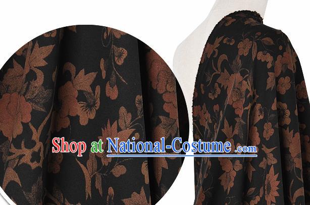 Chinese Classical Pattern Design Black Silk Fabric Asian Traditional Hanfu Mulberry Silk Material