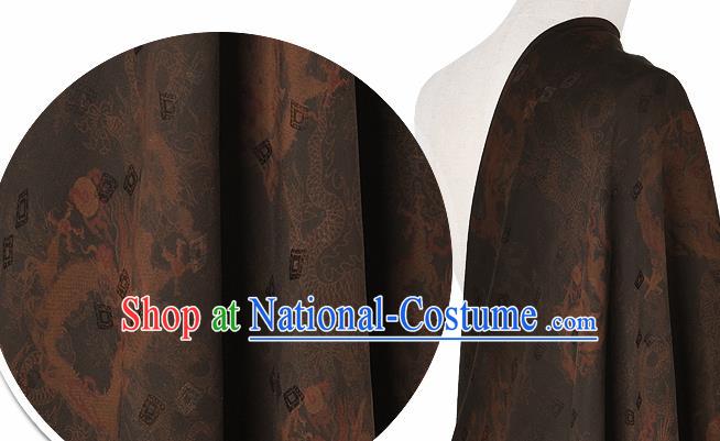 Chinese Classical Dragons Pattern Design Deep Brown Silk Fabric Asian Traditional Hanfu Mulberry Silk Material