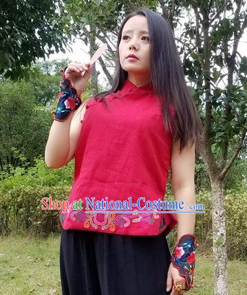 Traditional Chinese Red Embroidered Vest Handmade National Costume Upper Outer Garment for Women