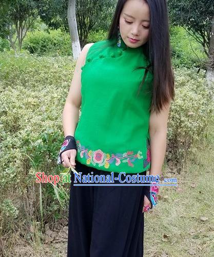 Traditional Chinese Green Embroidered Vest Handmade National Costume Upper Outer Garment for Women