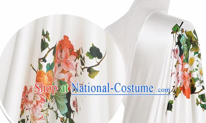 Chinese Classical Flowers Pattern Design White Silk Fabric Asian Traditional Hanfu Mulberry Silk Material