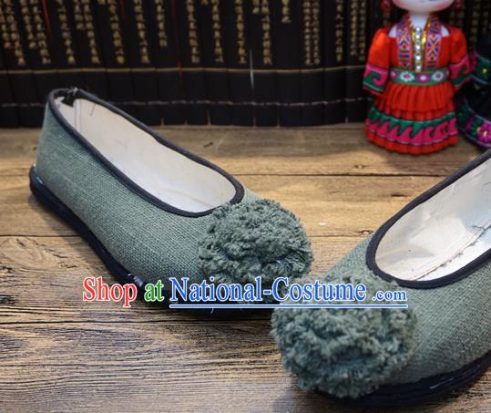 Traditional Chinese Light Green Cloth Shoes National Wedding Shoes Hanfu Shoes for Women