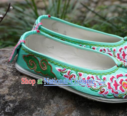 Traditional Chinese Wedding Embroidered Green Shoes National Ethnic Shoes Hanfu Shoes for Women