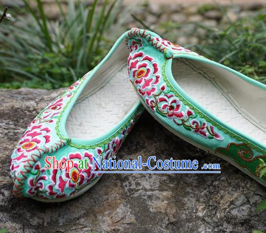 Traditional Chinese Wedding Embroidered Green Shoes National Ethnic Shoes Hanfu Shoes for Women