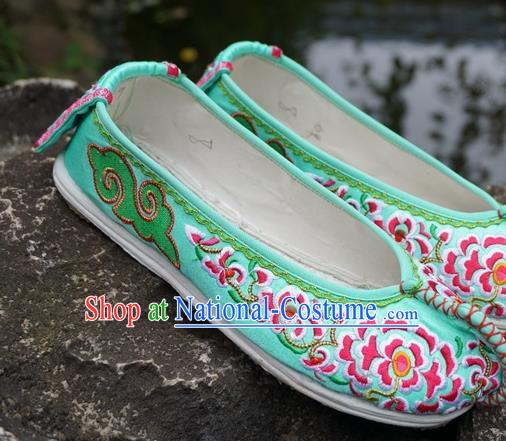 Traditional Chinese Wedding Embroidered Green Shoes National Ethnic Shoes Hanfu Shoes for Women