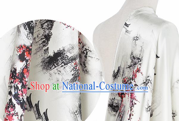 Chinese Classical Plum Blossom Pattern Design White Silk Fabric Asian Traditional Hanfu Mulberry Silk Material