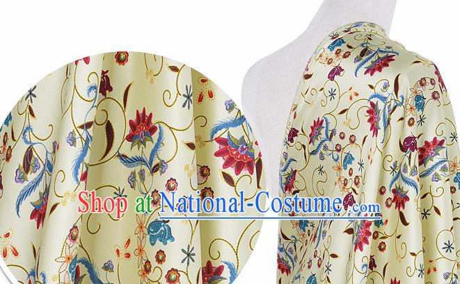 Chinese Classical Pattern Design Light Yellow Silk Fabric Asian Traditional Hanfu Mulberry Silk Material