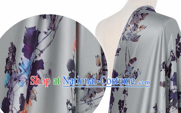 Chinese Classical Pattern Design Grey Silk Fabric Asian Traditional Hanfu Mulberry Silk Material