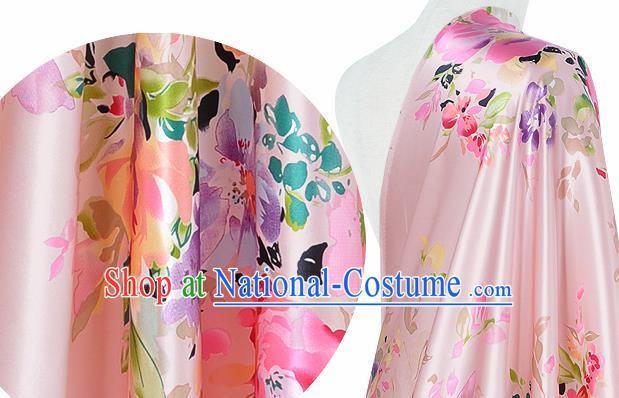 Chinese Classical Flowers Pattern Design Light Pink Silk Fabric Asian Traditional Hanfu Mulberry Silk Material