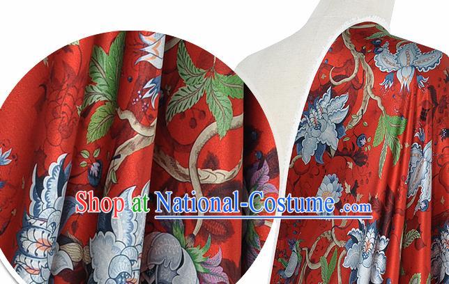 Chinese Classical Equinox Flower Pattern Design Red Silk Fabric Asian Traditional Hanfu Mulberry Silk Material