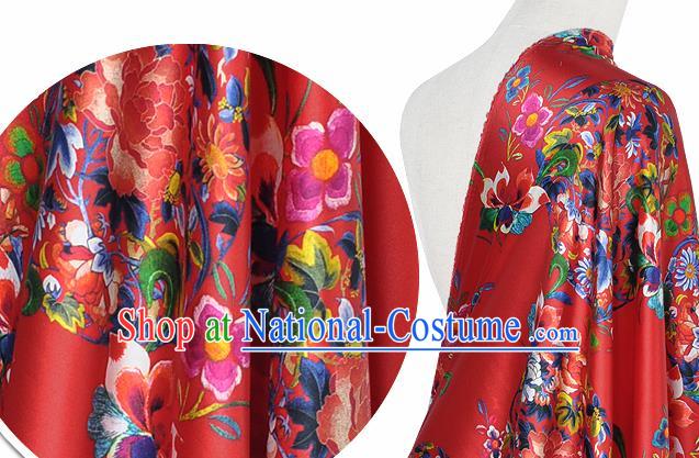 Chinese Classical Peony Grape Pattern Design Red Silk Fabric Asian Traditional Hanfu Mulberry Silk Material