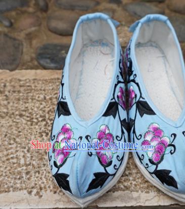 Traditional Chinese Embroidered Grape Blue Shoes National Wedding Shoes Hanfu Shoes for Women