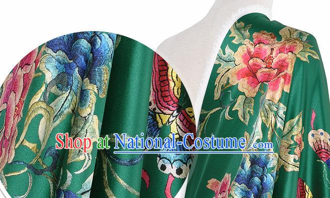 Chinese Classical Peony Pattern Design Green Silk Fabric Asian Traditional Hanfu Mulberry Silk Material